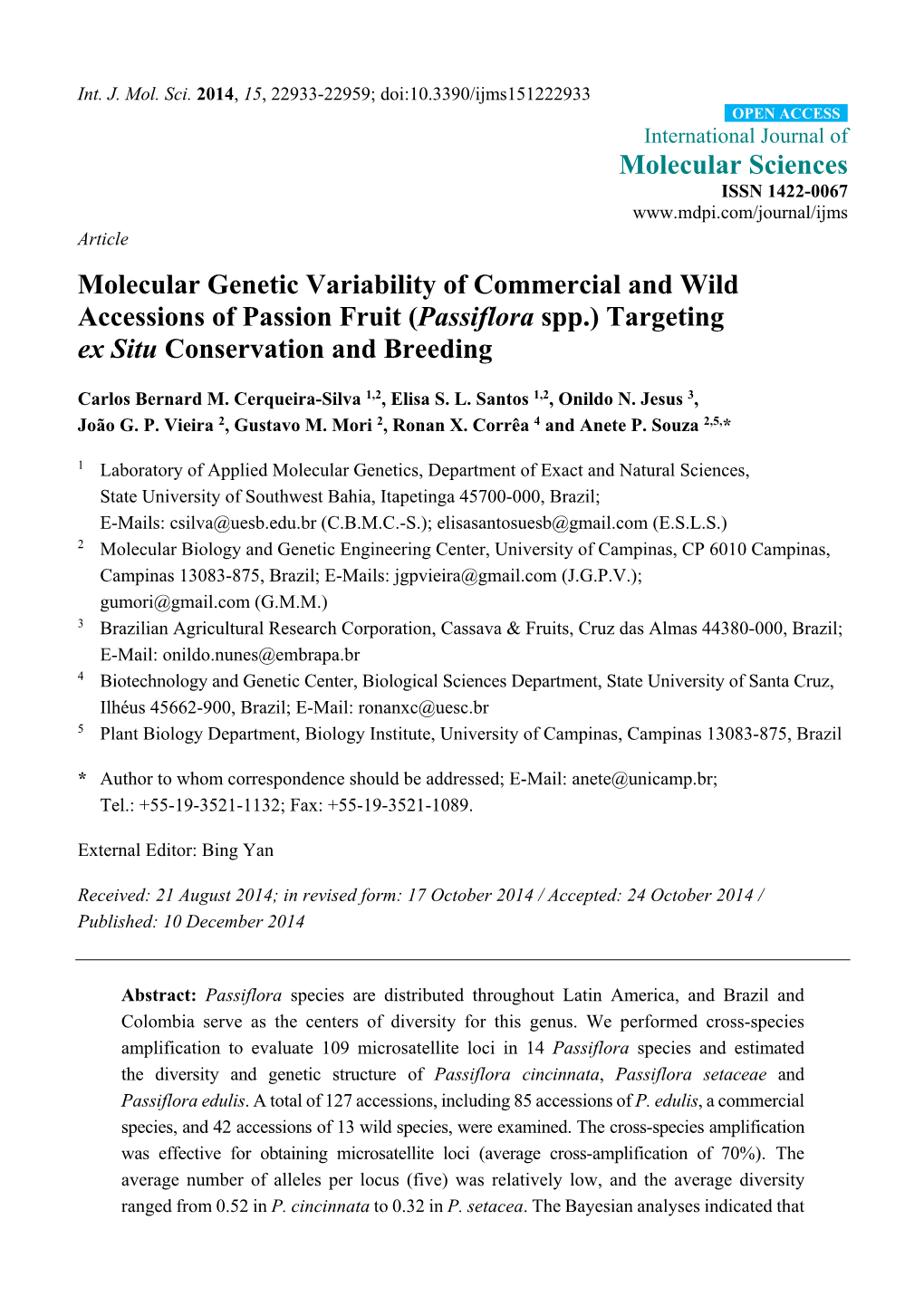 Passiflora Spp.) Targeting Ex Situ Conservation and Breeding