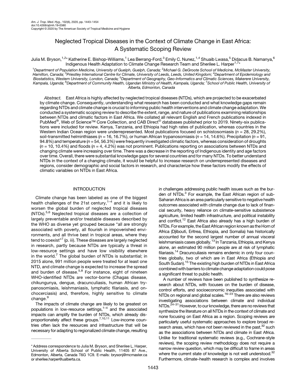 Neglected Tropical Diseases in the Context of Climate Change in East Africa: a Systematic Scoping Review