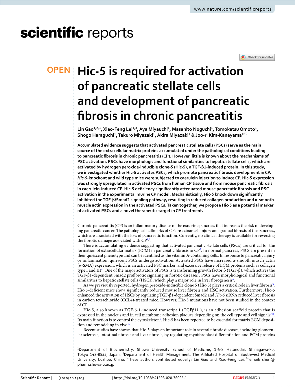 Hic-5 Is Required for Activation of Pancreatic Stellate Cells