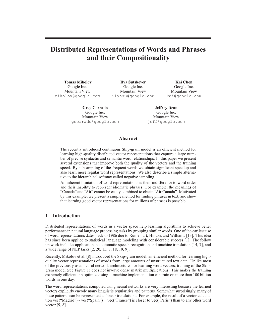 Distributed Representations of Words and Phrases and Their Compositionality