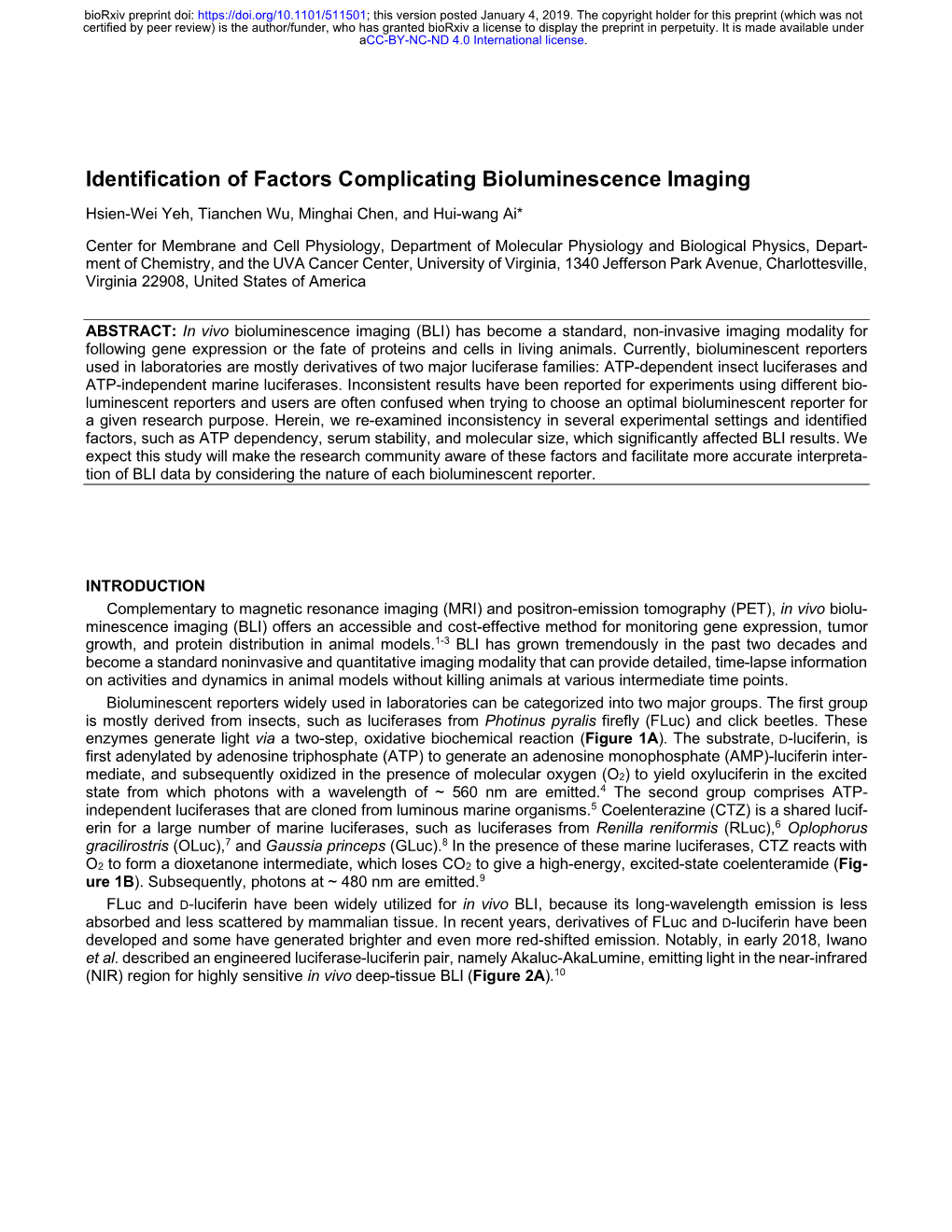 Identification of Factors Complicating Bioluminescence Imaging