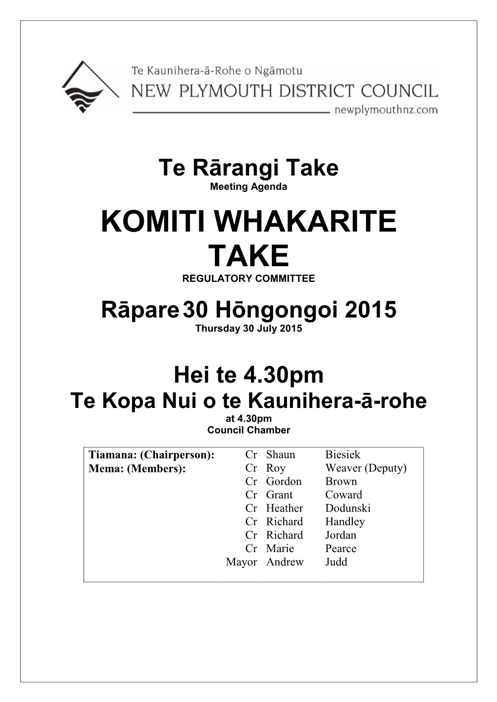 Komiti Whakarite Take Regulatory Committee