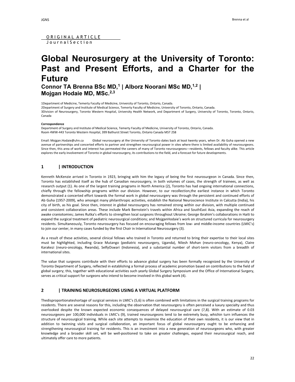 Global Neurosurgery at the University of Toronto