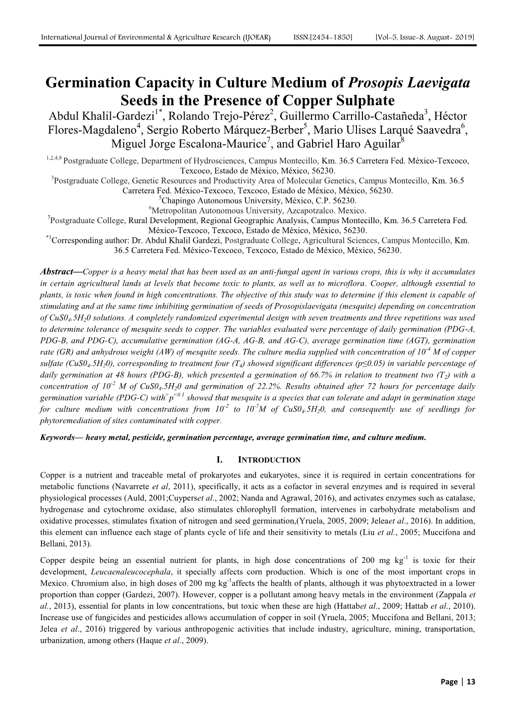 Germination Capacity in Culture Medium of Prosopis Laevigata