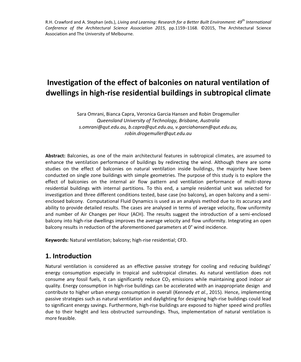 Investigation of the Effect of Balconies on Natural Ventilation of Dwellings in High-Rise Residential Buildings in Subtropical Climate