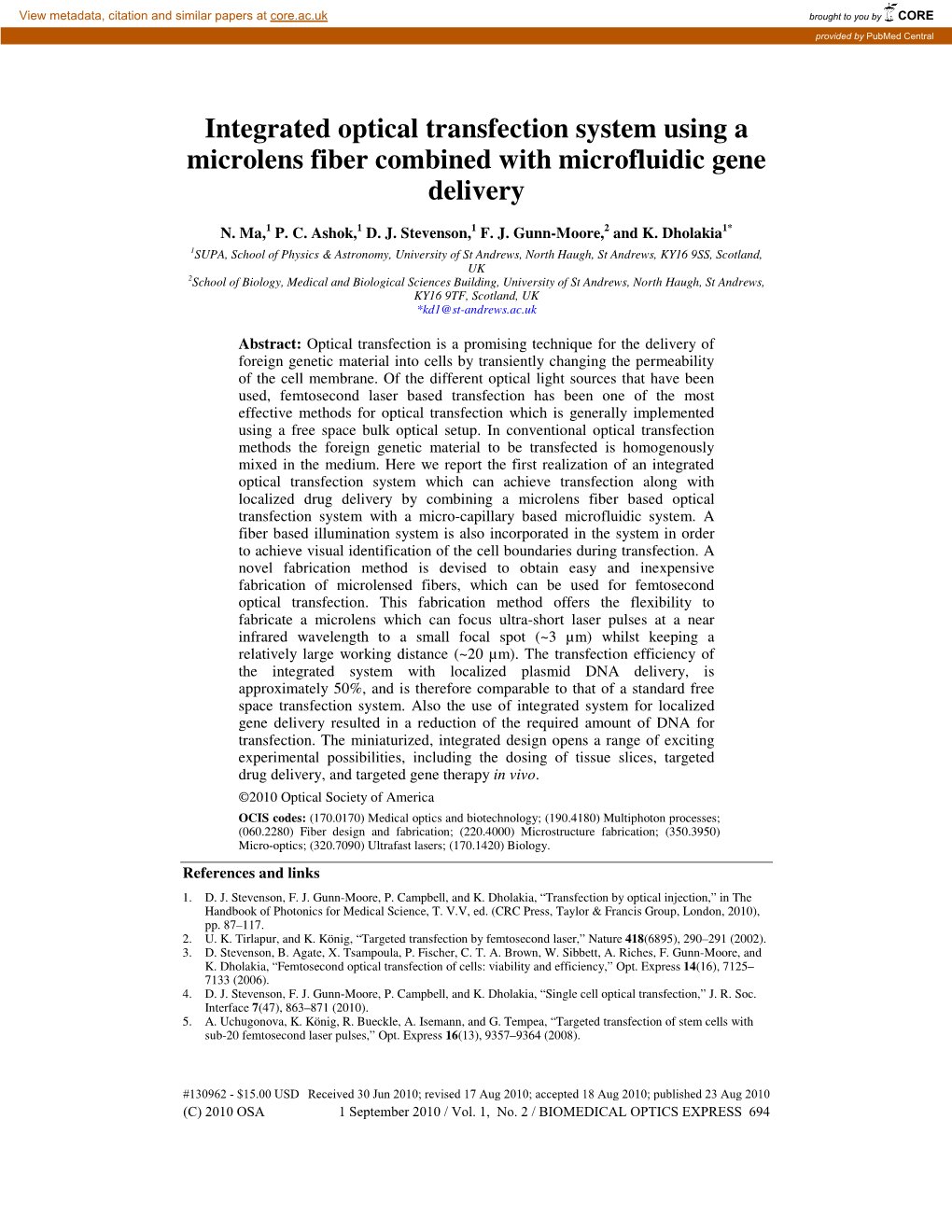 Integrated Optical Transfection System Using a Microlens Fiber Combined with Microfluidic Gene Delivery