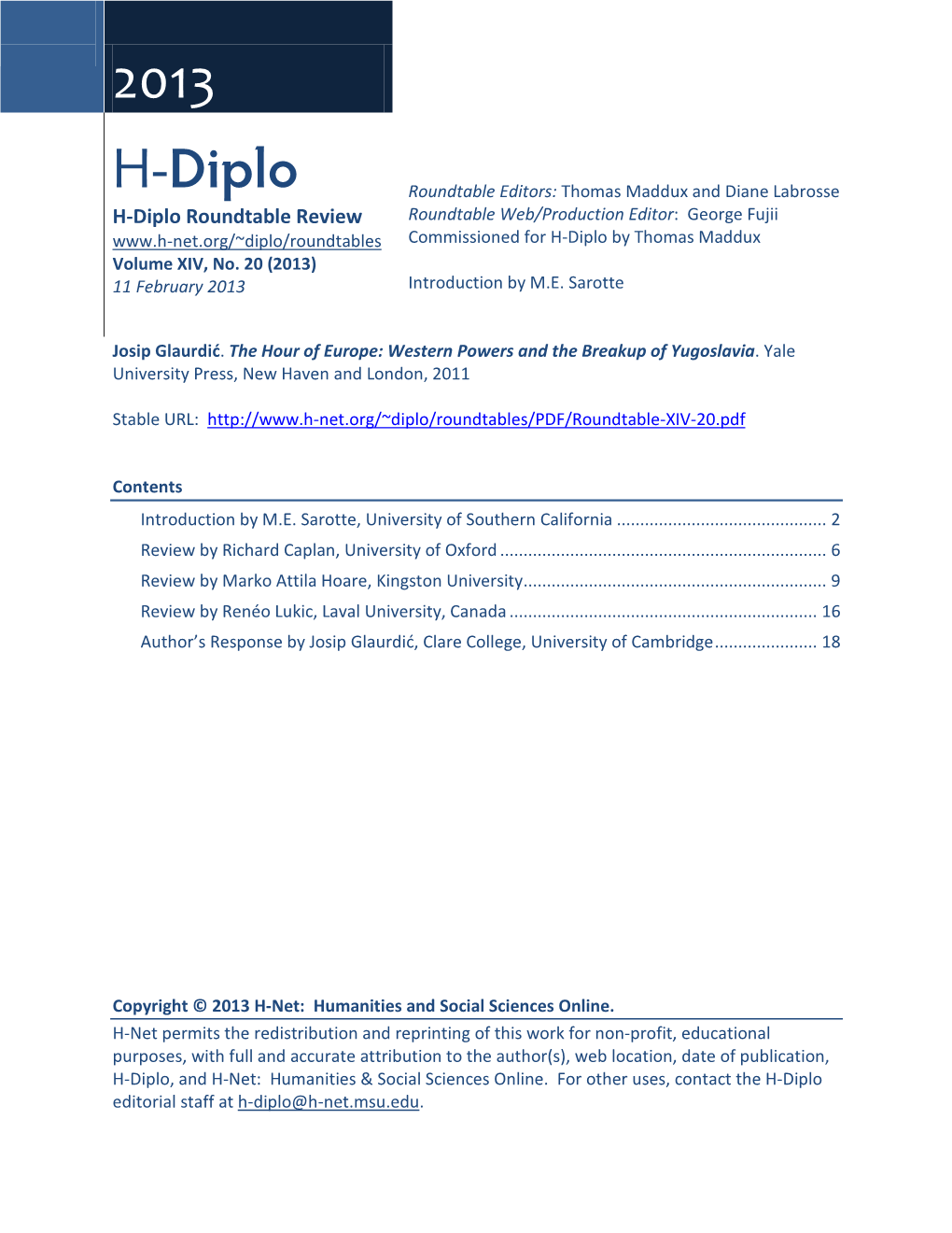 H-Diplo Roundtables, Vol. XIV, No. 20