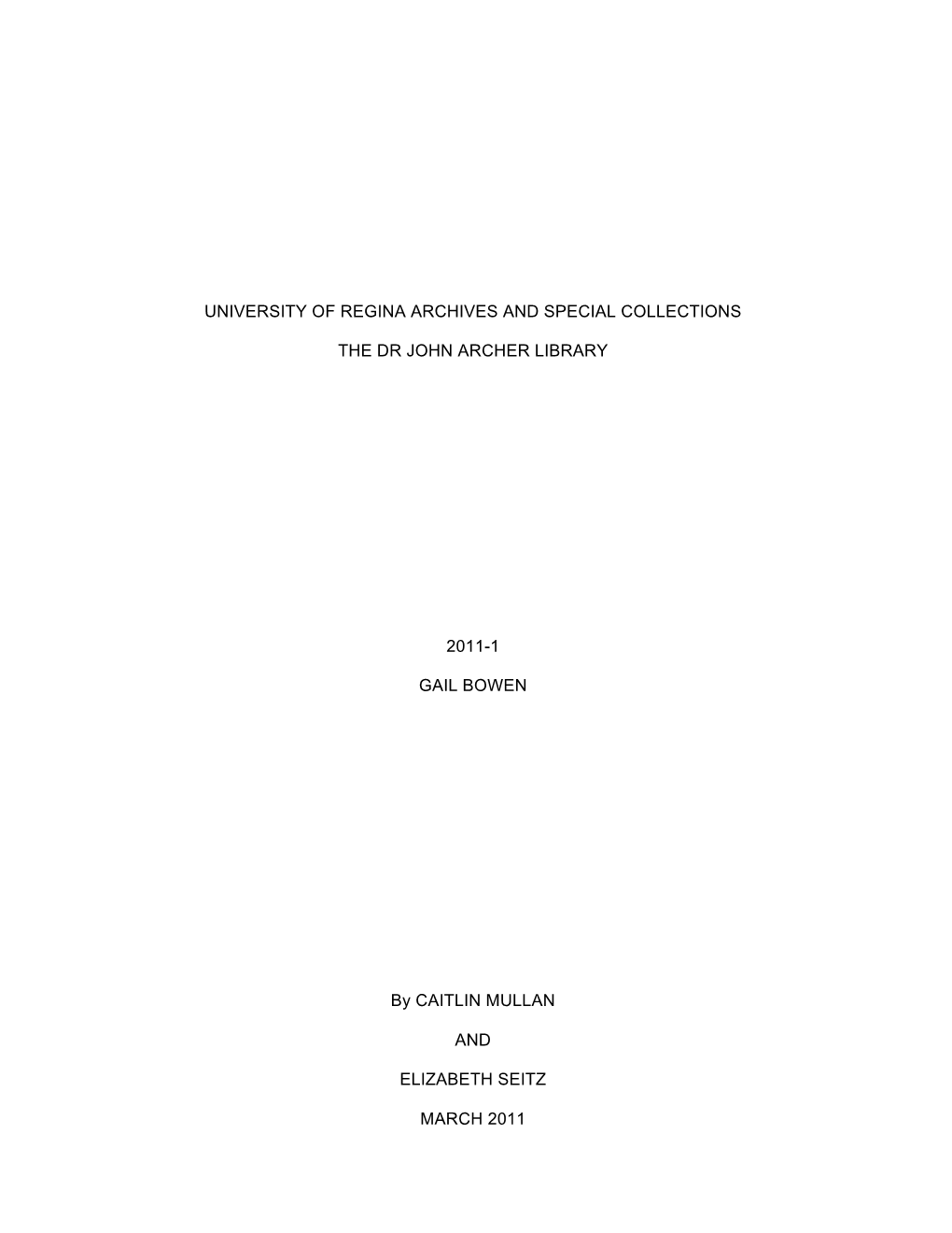 University of Regina Archives and Special Collections The