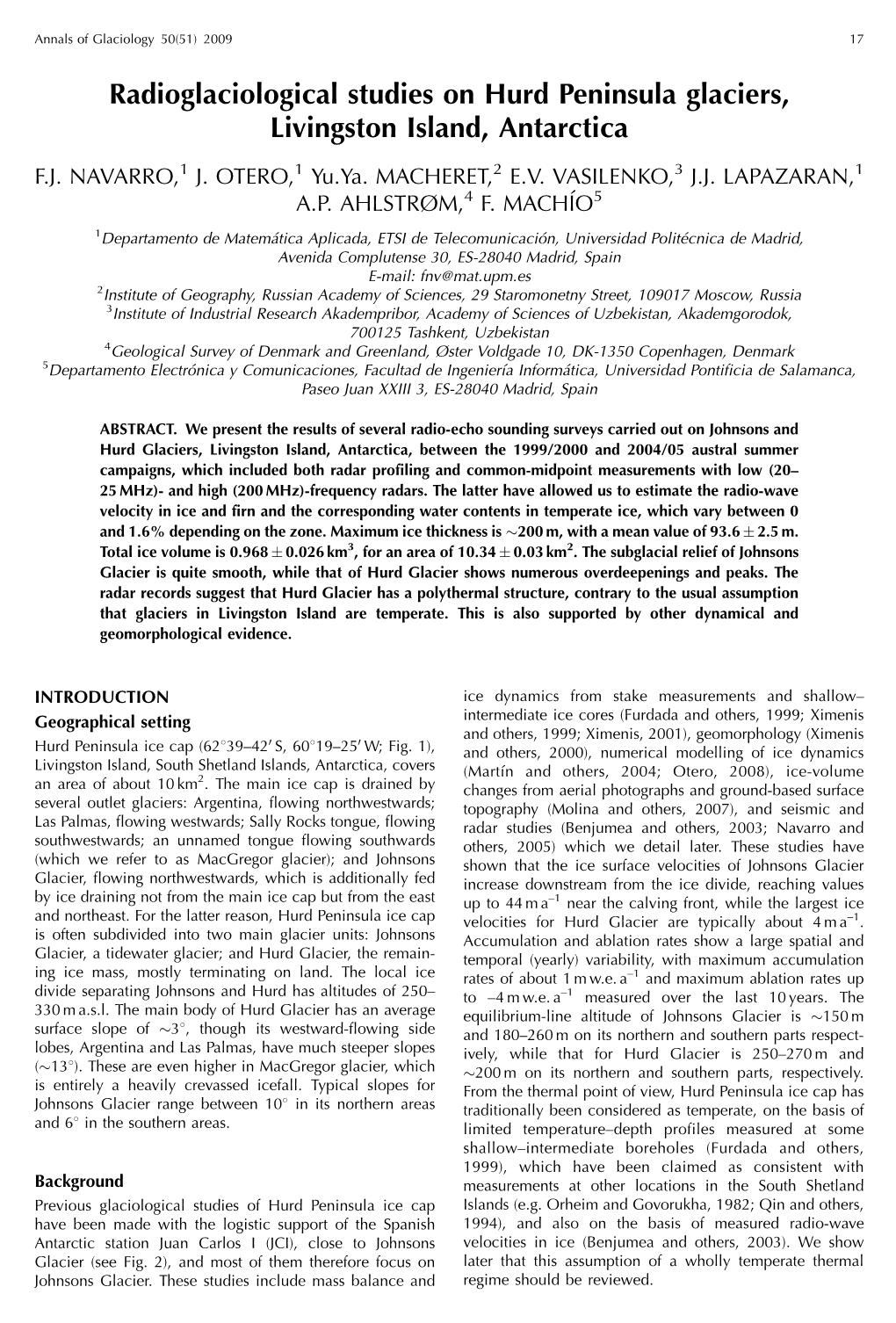 Radioglaciological Studies on Hurd Peninsula Glaciers, Livingston Island, Antarctica