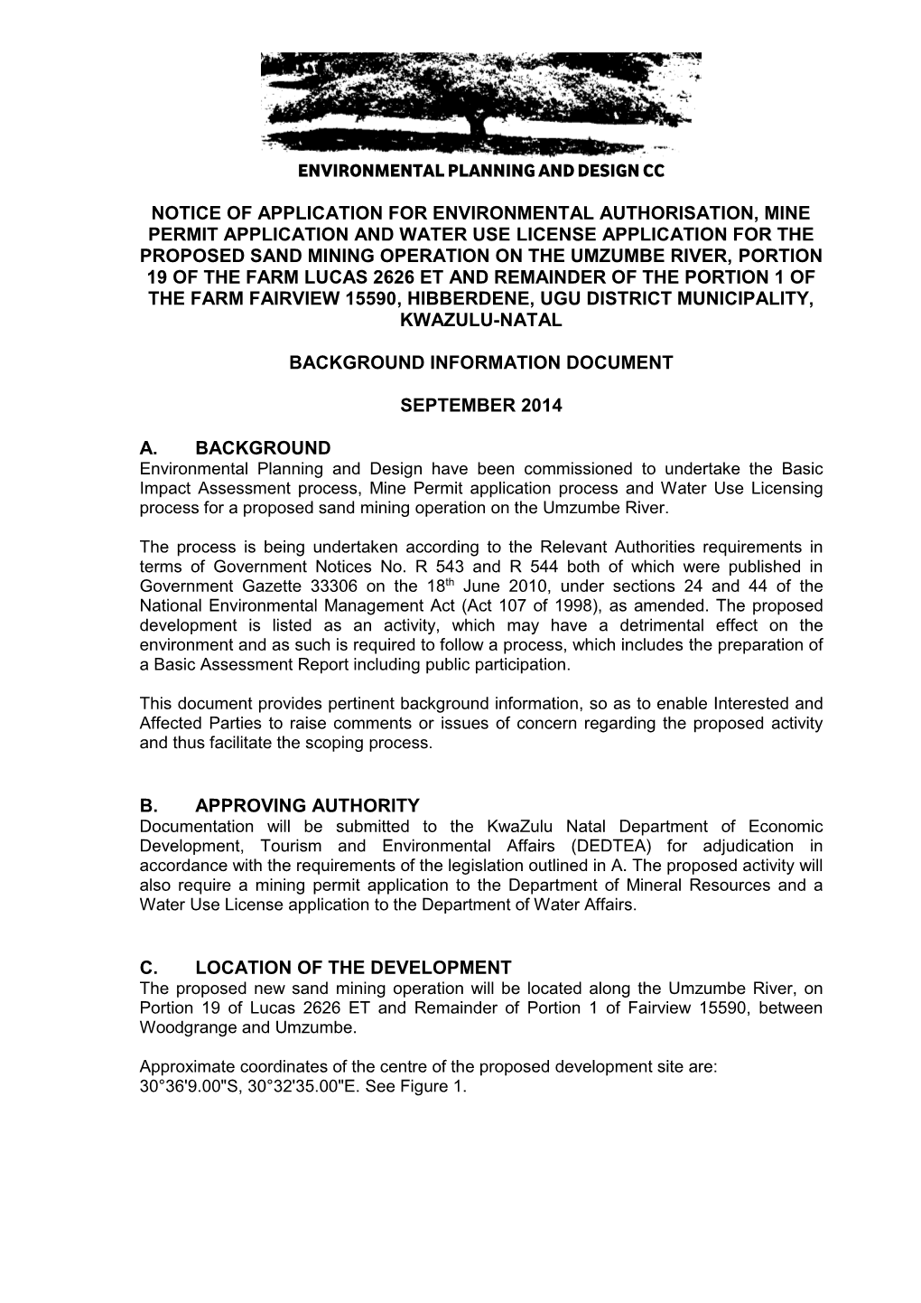 Umzumbe Sand Mining Site Background Information Document