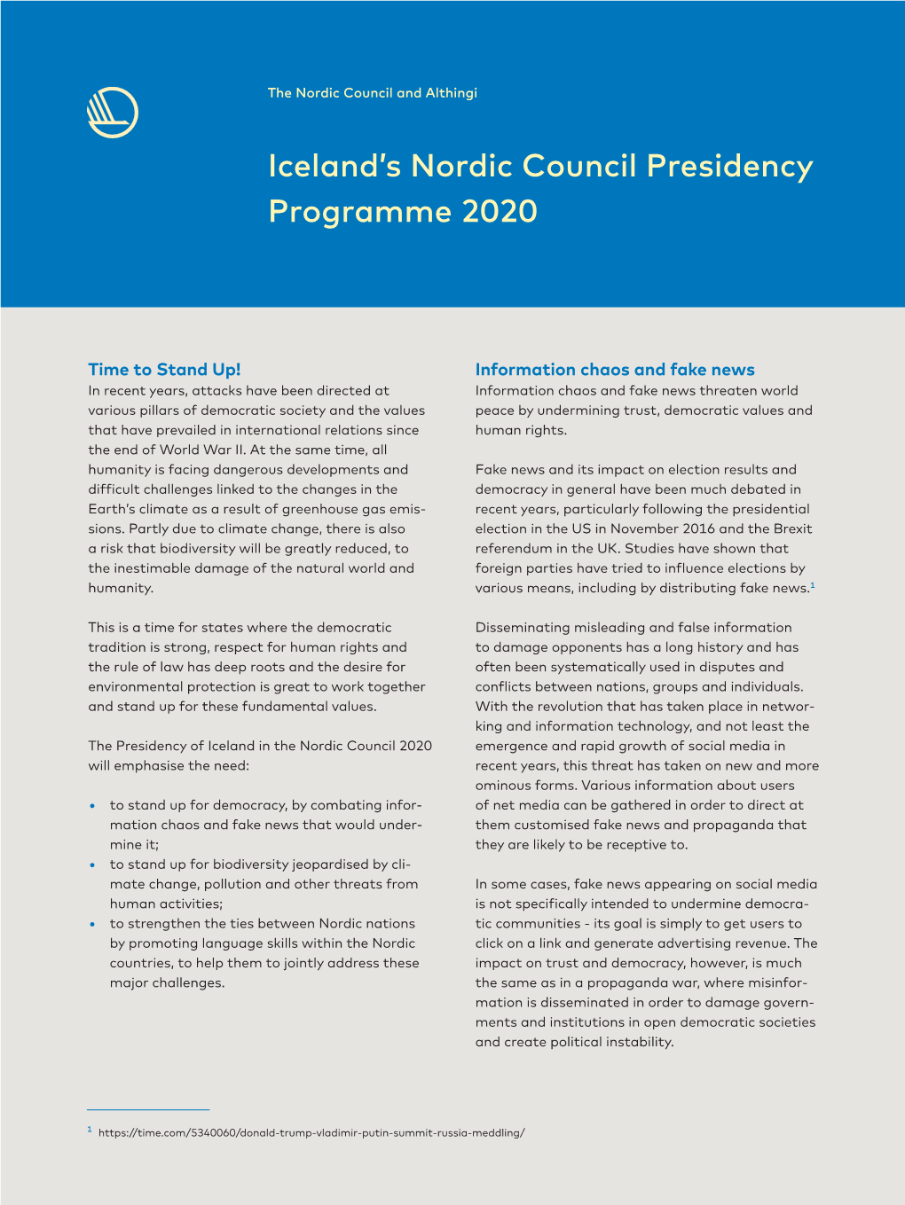 Iceland's Nordic Council Presidency Programme 2020