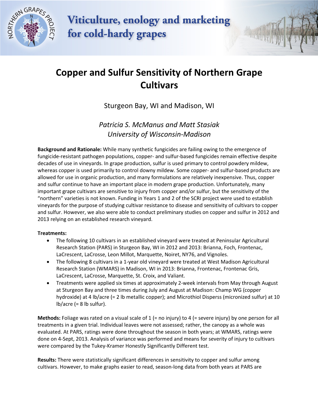 Copper and Sulfur Sensitivity of Northern Grape Cultivars