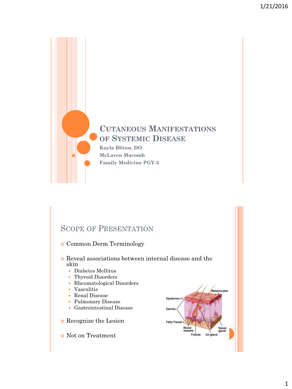 CUTANEOUS MANIFESTATIONS of SYSTEMIC DISEASE Kayla Bliton, DO Mclaren Macomb Family Medicine PGY-3