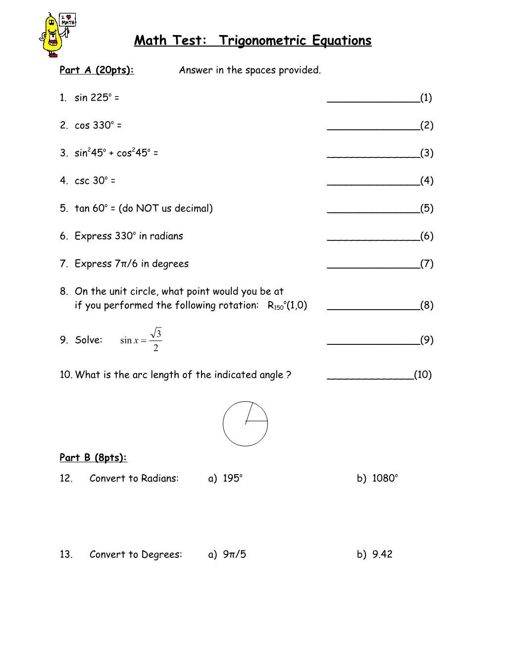 Math Test: Trigonometric Equations