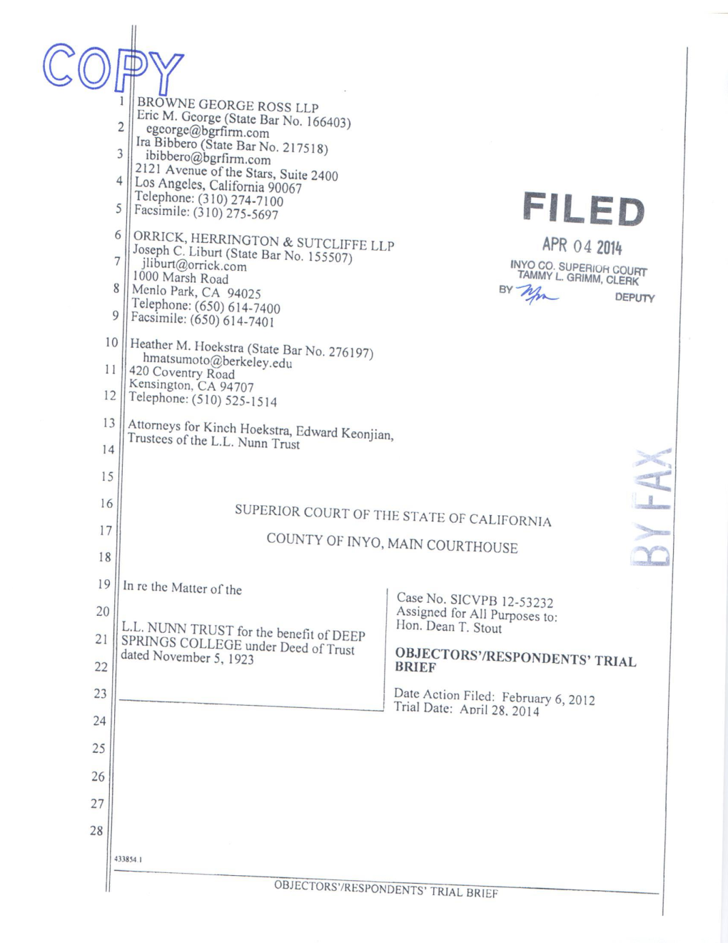 2014-04-04 Respondents' Initial Trial Brief