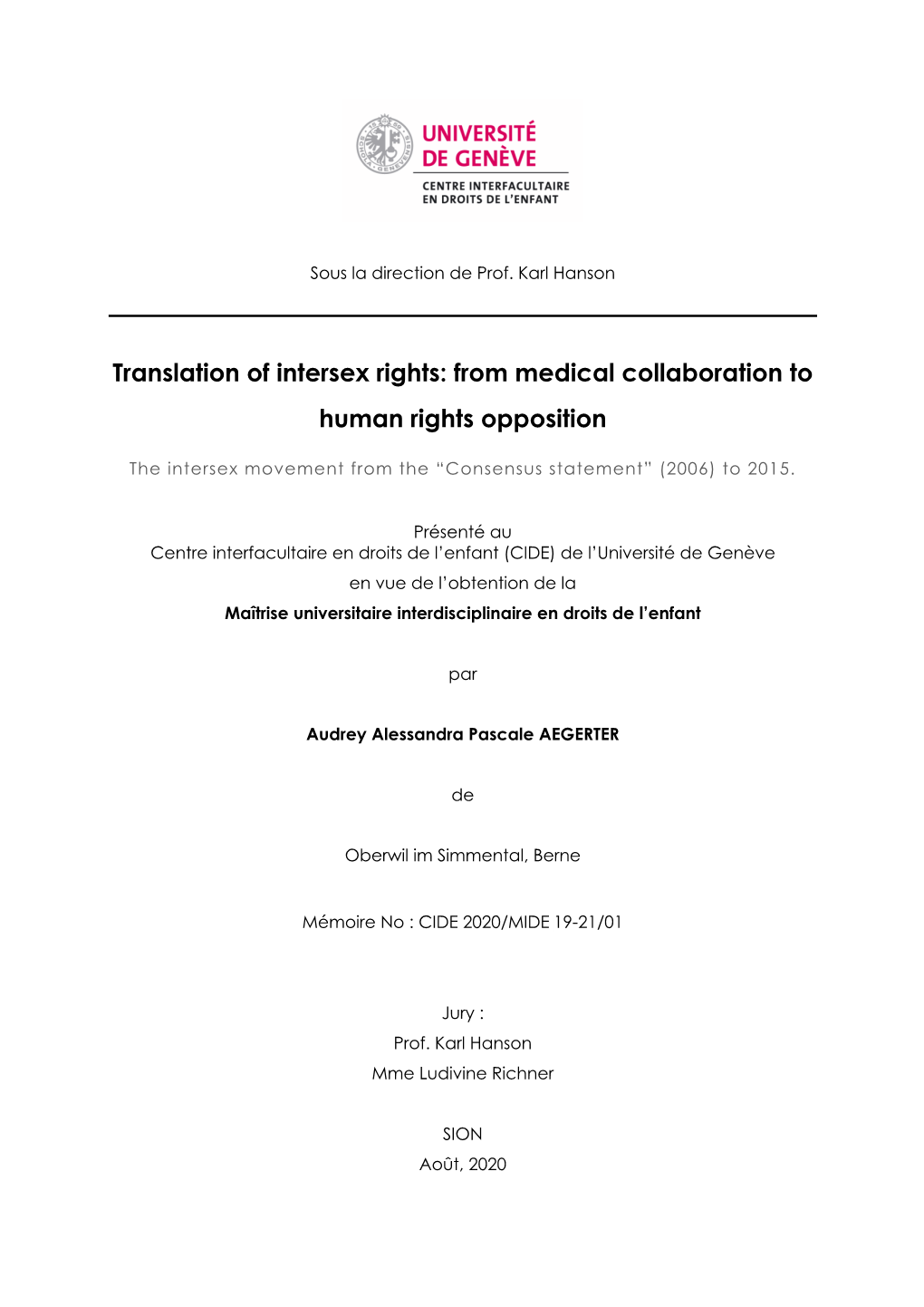 Translation of Intersex Rights: from Medical Collaboration to Human Rights Opposition