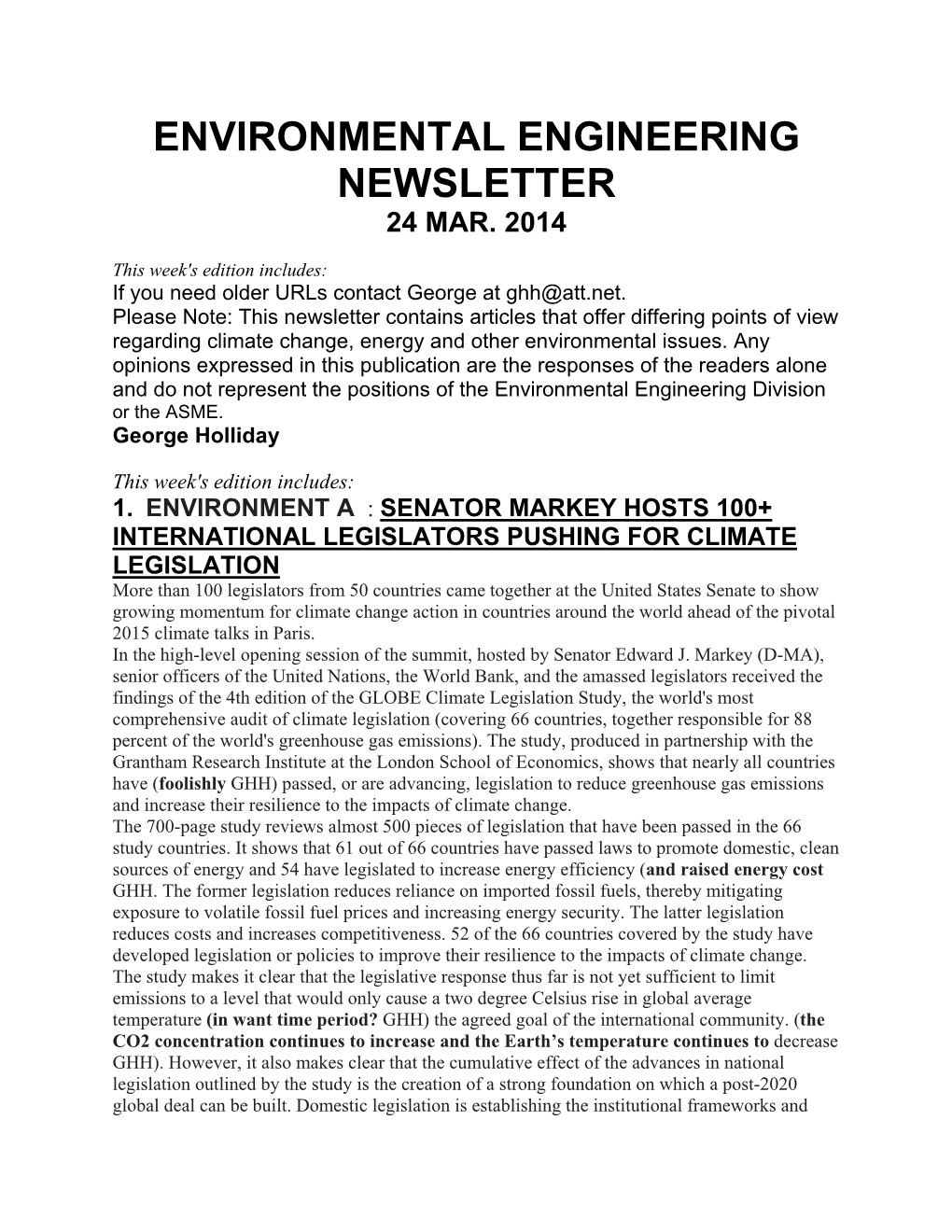 Environmental Engineering Newsletter 24 Mar