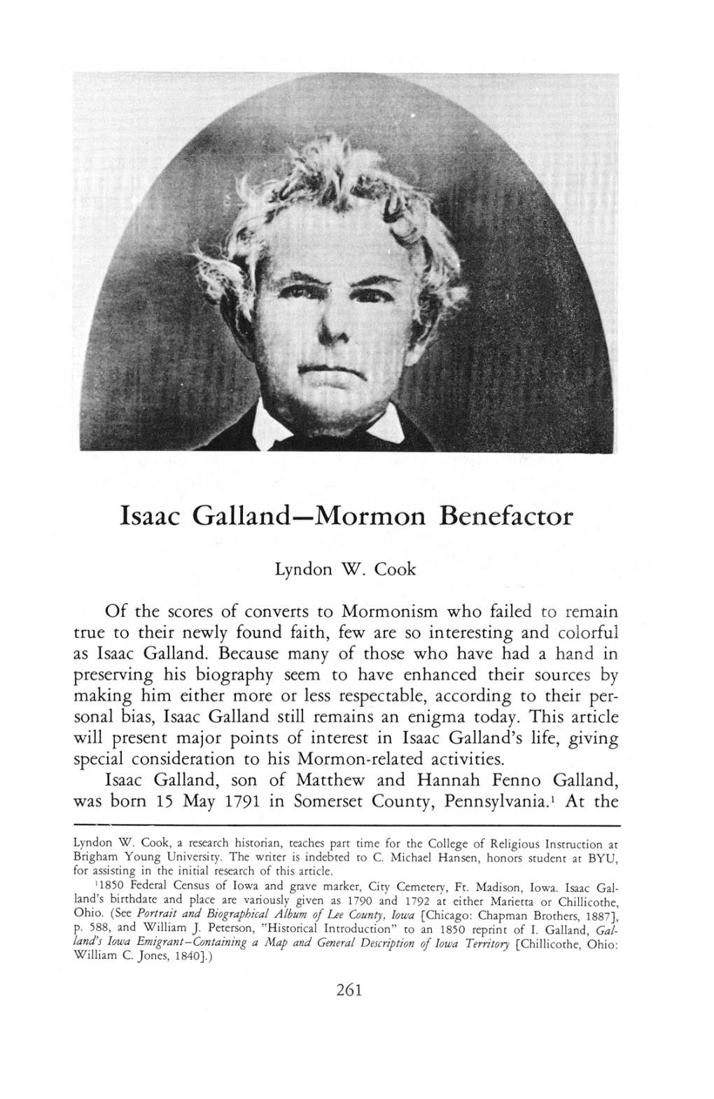 Isaac Galland Mormon Benefactor