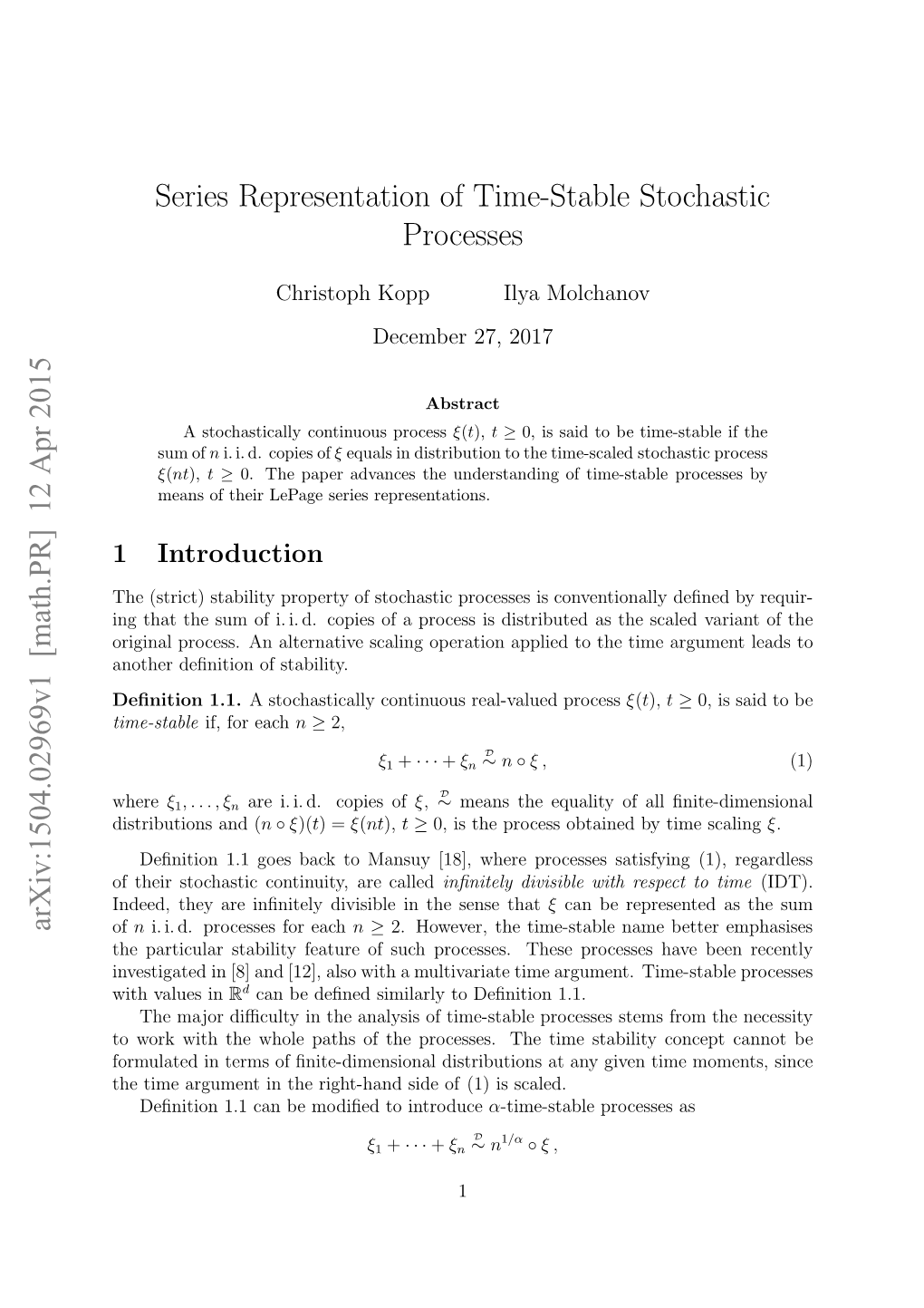 Series Representation of Time-Stable Stochastic Processes