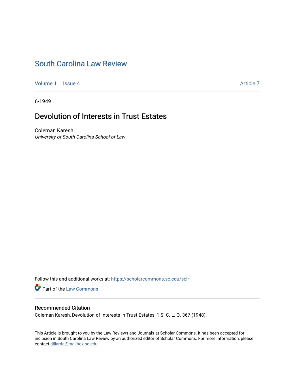 Devolution of Interests in Trust Estates