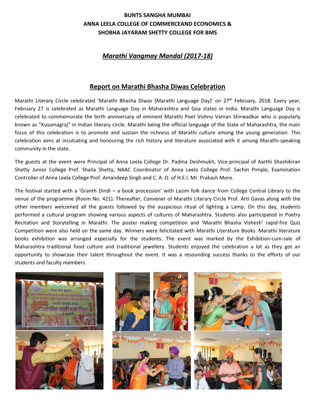 Report on Marathi Bhasha Diwas Celebration