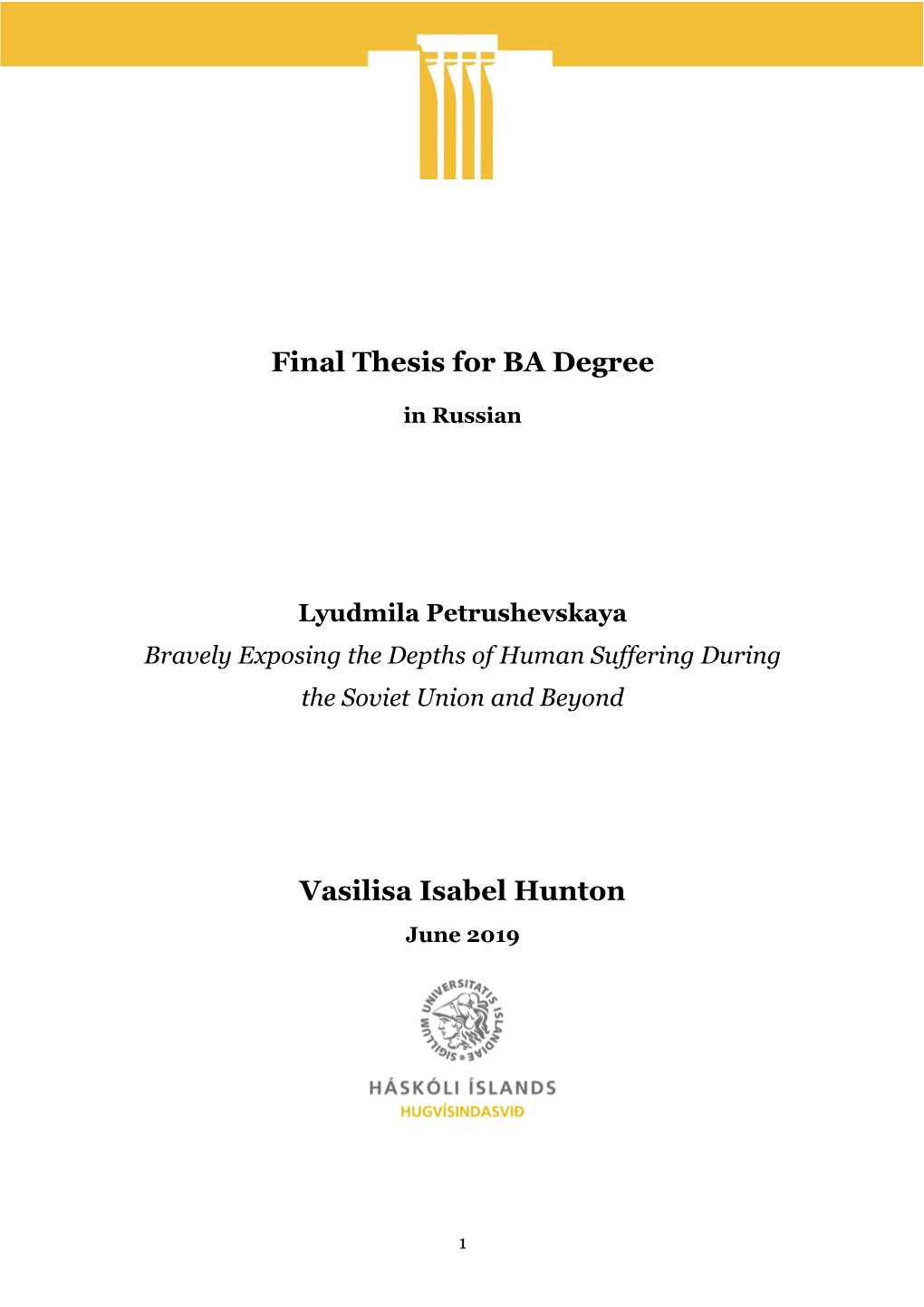 Final Thesis for BA Degree Vasilisa Isabel Hunton