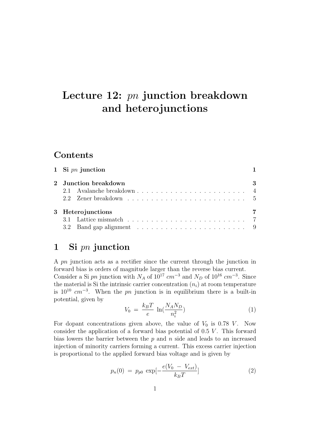 Pn Junction Breakdown and Heterojunctions