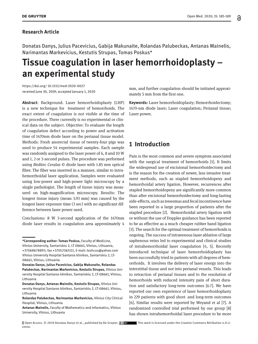 Tissue Coagulation in Laser Hemorrhoidoplasty