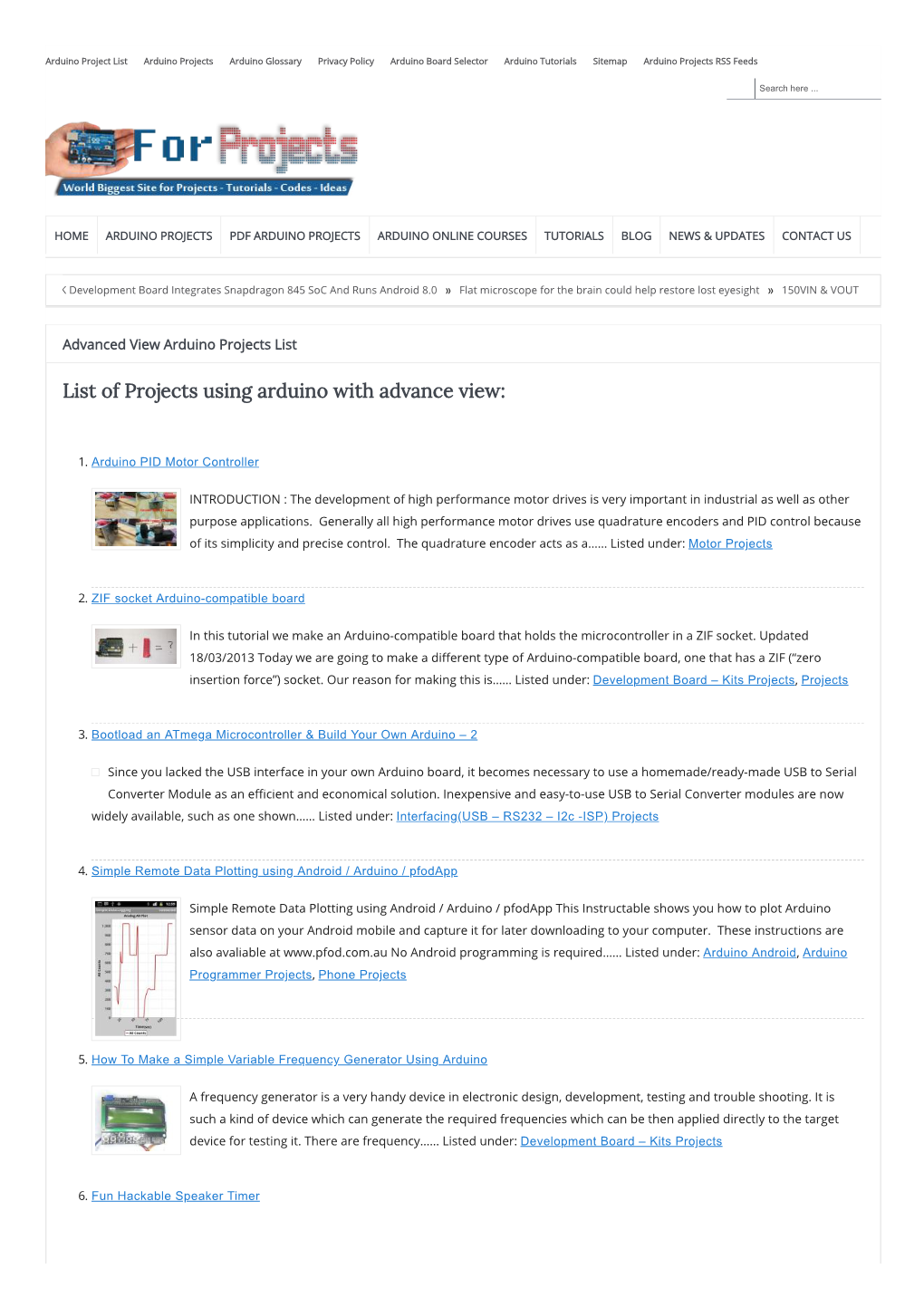 List of Projects Using Arduino with Advance View