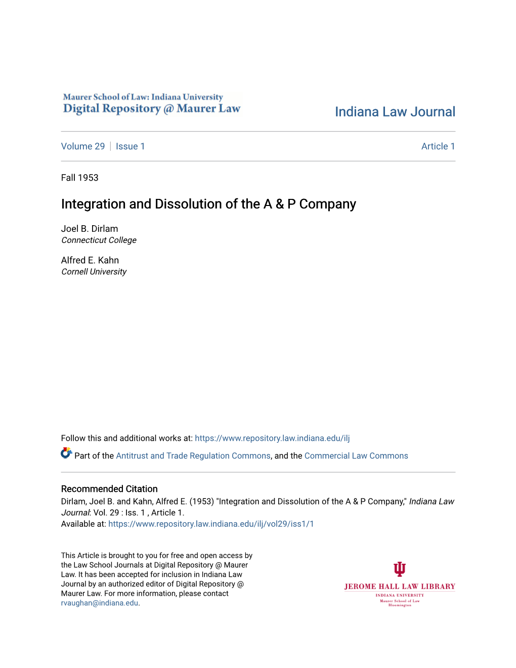 Integration and Dissolution of the a & P Company