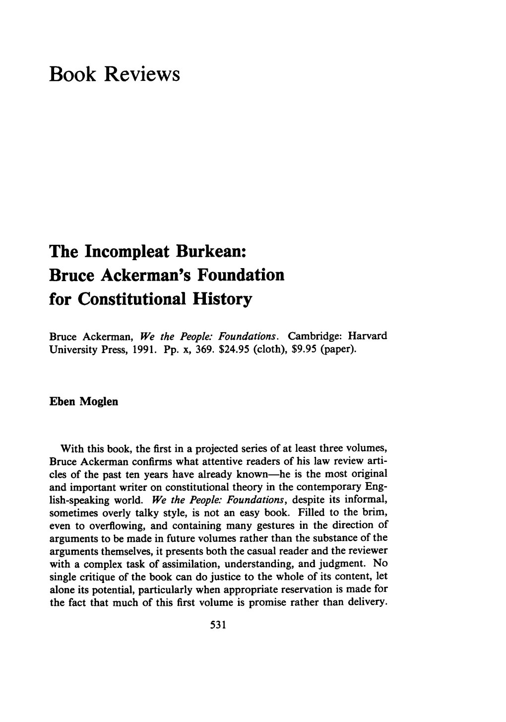 Bruce Ackerman's Foundation for Constitutional History