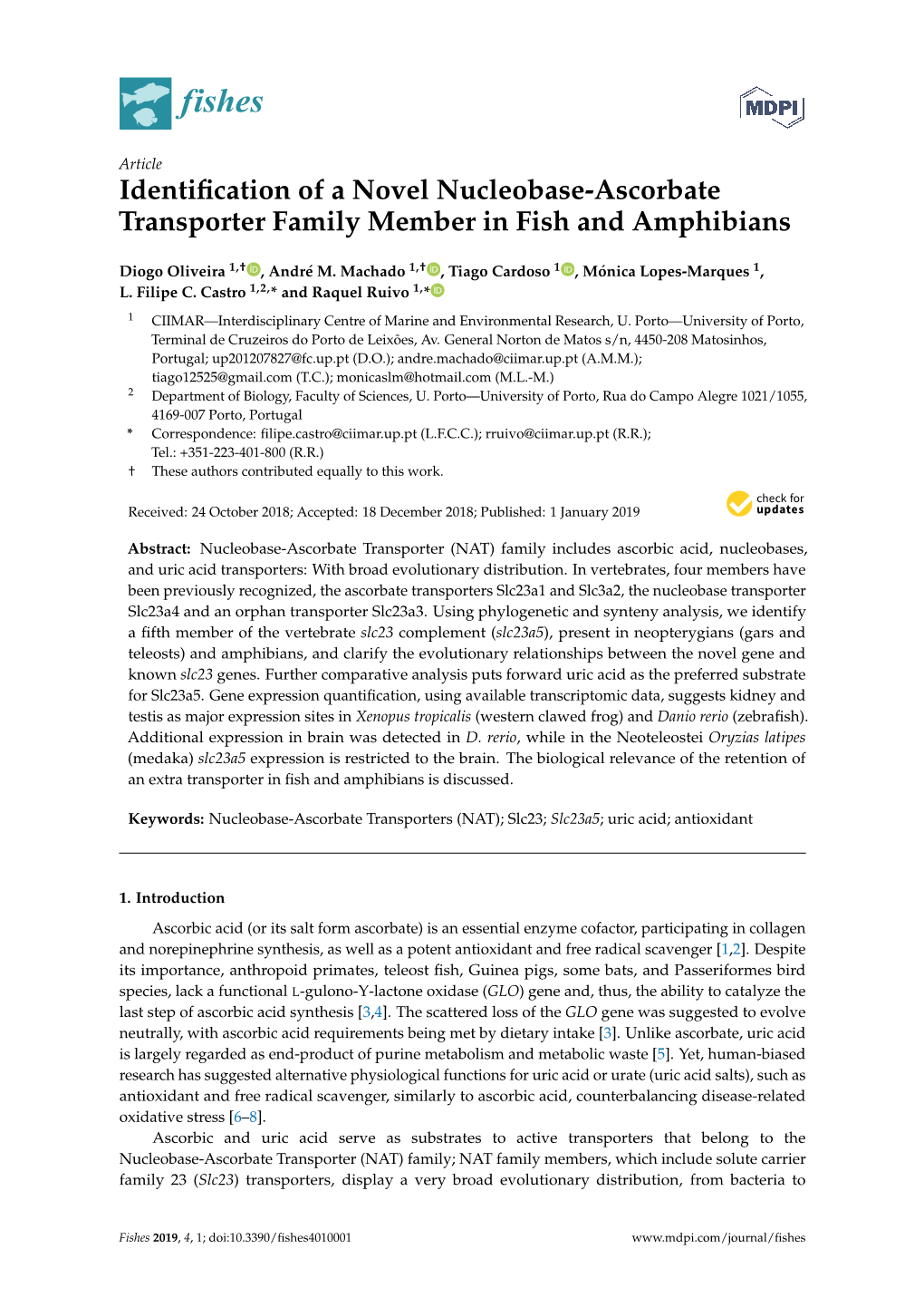 Identification of a Novel Nucleobase-Ascorbate Transporter Family Member in Fish and Amphibians