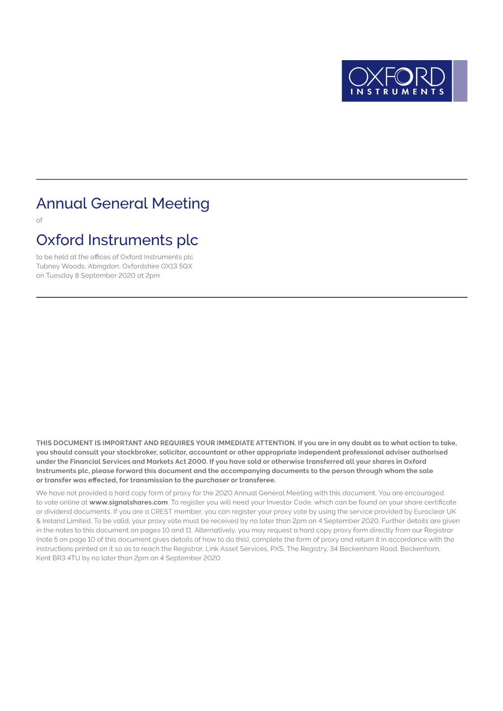 Annual General Meeting 2020 Oxford