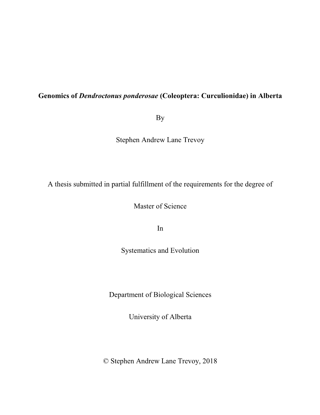 Genomics of Dendroctonus Ponderosae (Coleoptera: Curculionidae) in Alberta