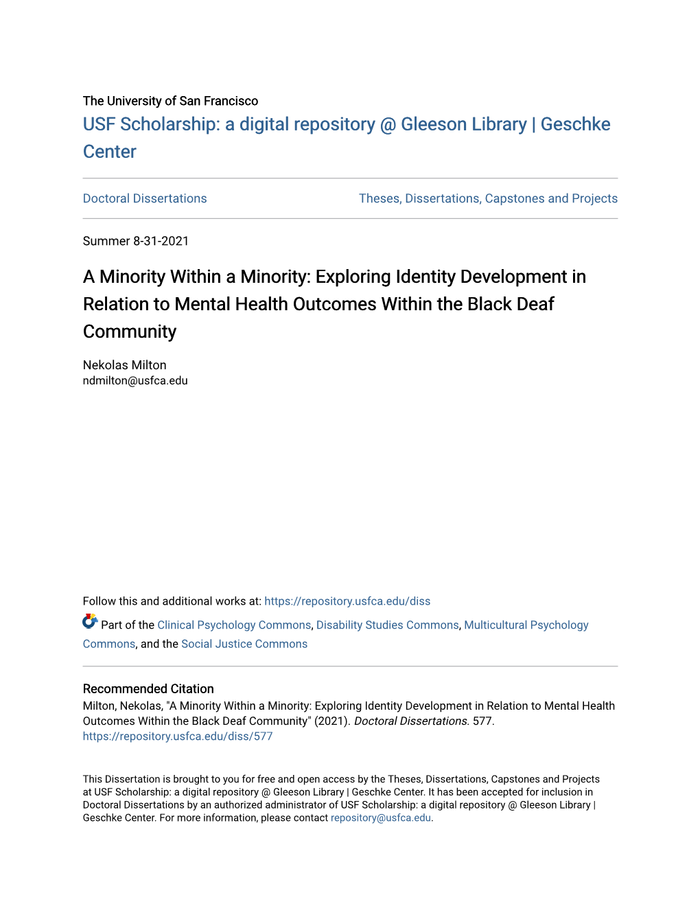 Exploring Identity Development in Relation to Mental Health Outcomes Within the Black Deaf Community