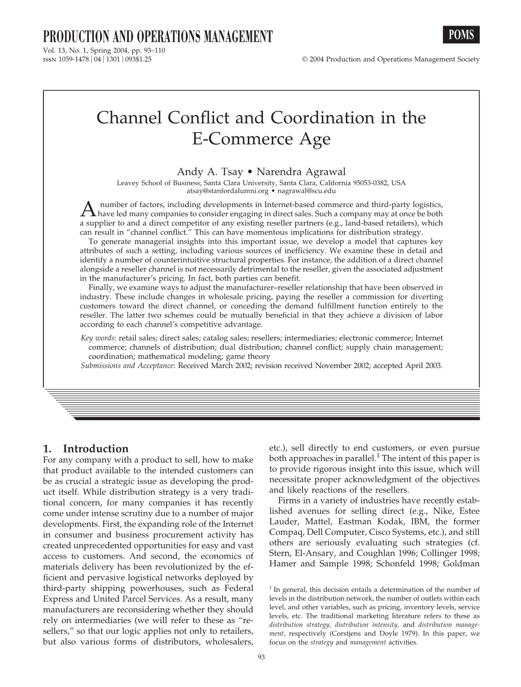 Channel Conflict and Coordination in the E-Commerce Age