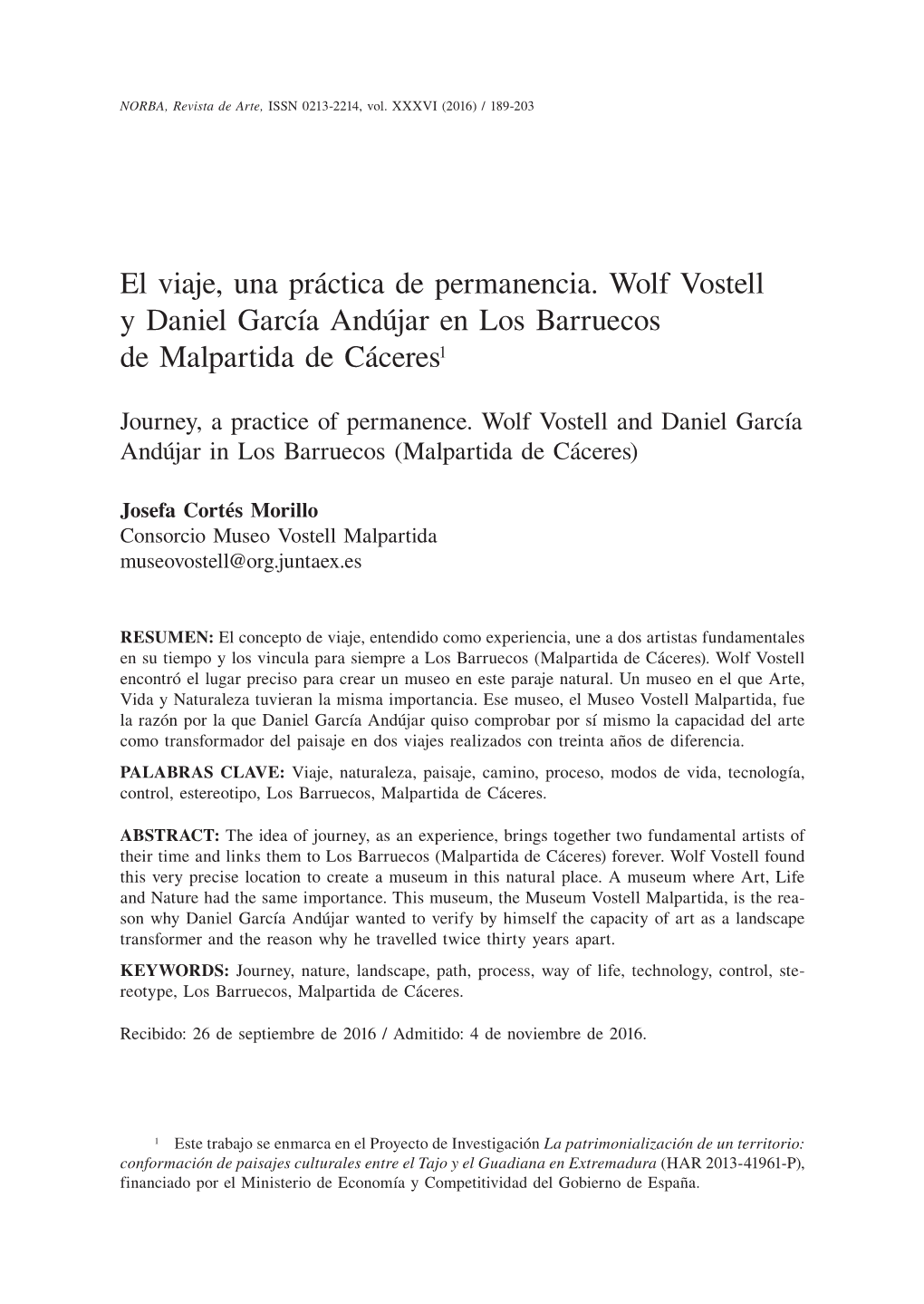 El Viaje, Una Práctica De Permanencia. Wolf Vostell Y Daniel García Andújar En Los Barruecos De Malpartida De Cáceres1