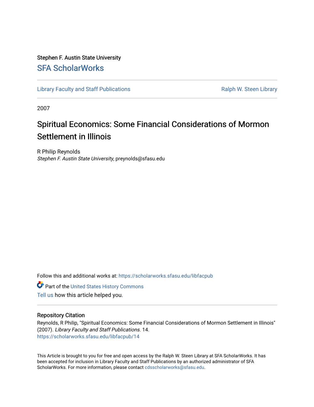 Some Financial Considerations of Mormon Settlement in Illinois