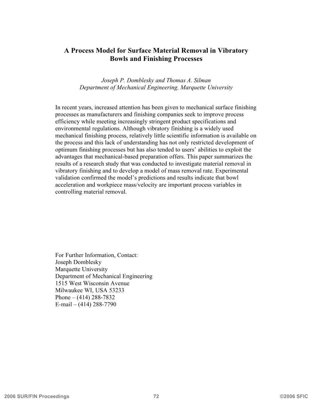 A Process Model for Surface Material Removal in Vibratory Bowls and Finishing Processes