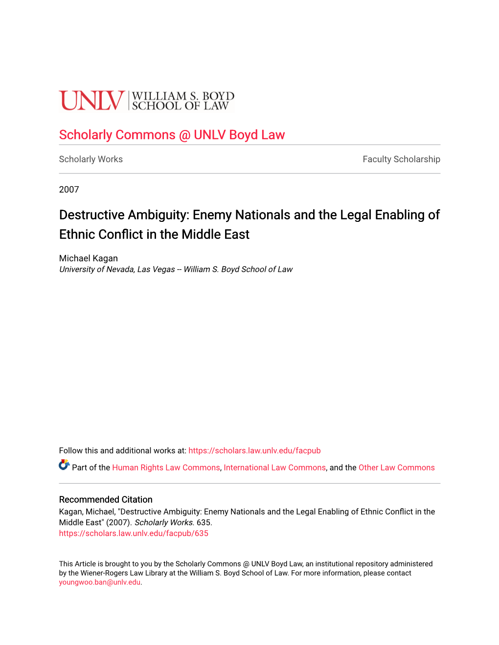 Enemy Nationals and the Legal Enabling of Ethnic Conflict in the Middle East