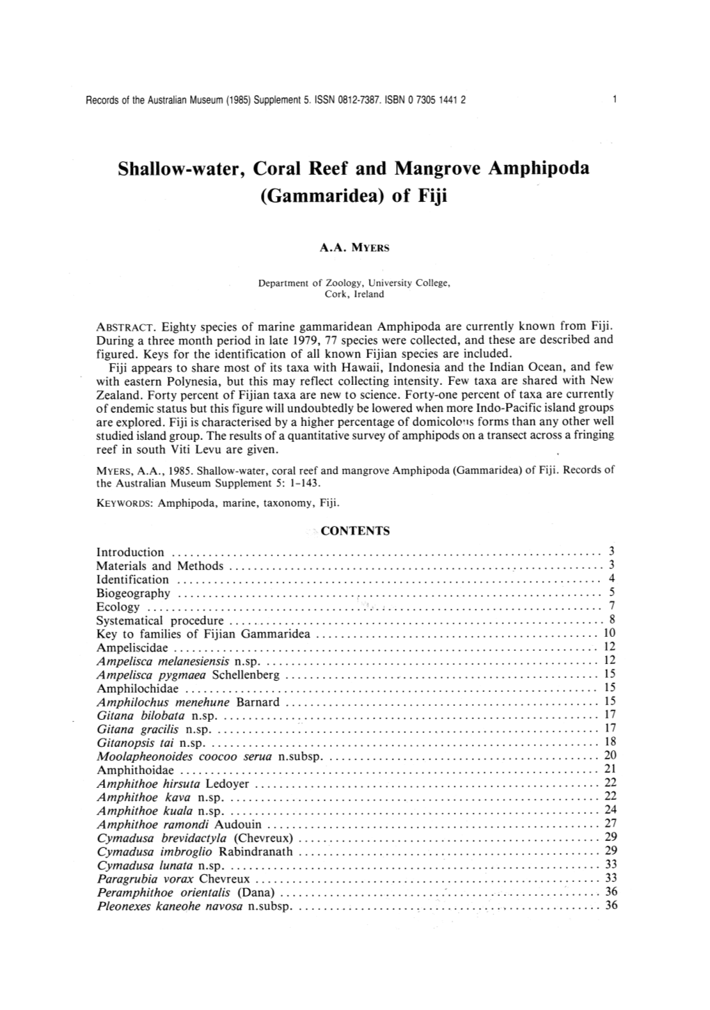 Shallow-Water, Coral Reef and Mangrove Amphipoda (Gammaridea)