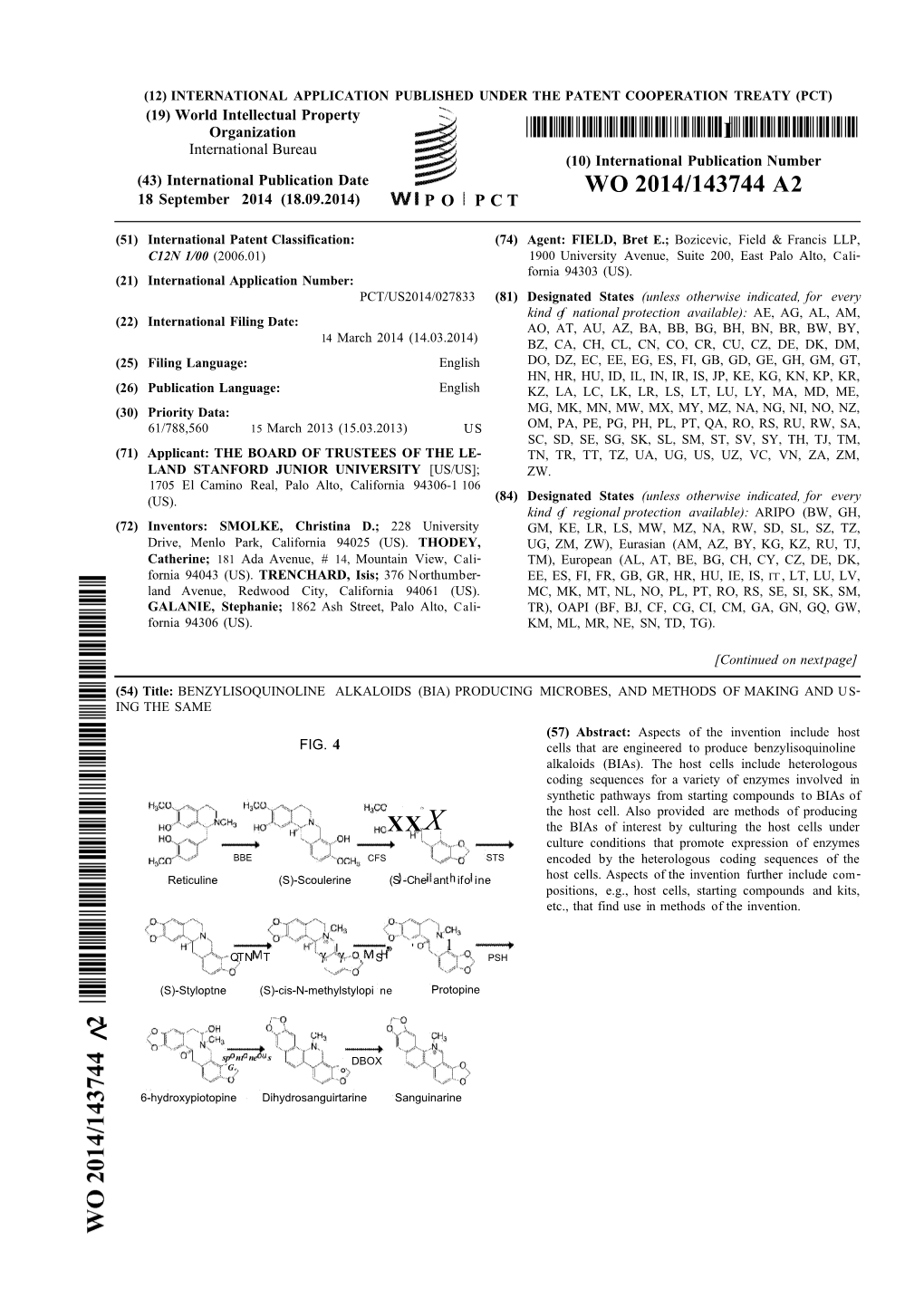 WO 2014/143744 A2 18 September 2014 (18.09.2014) P O P C T