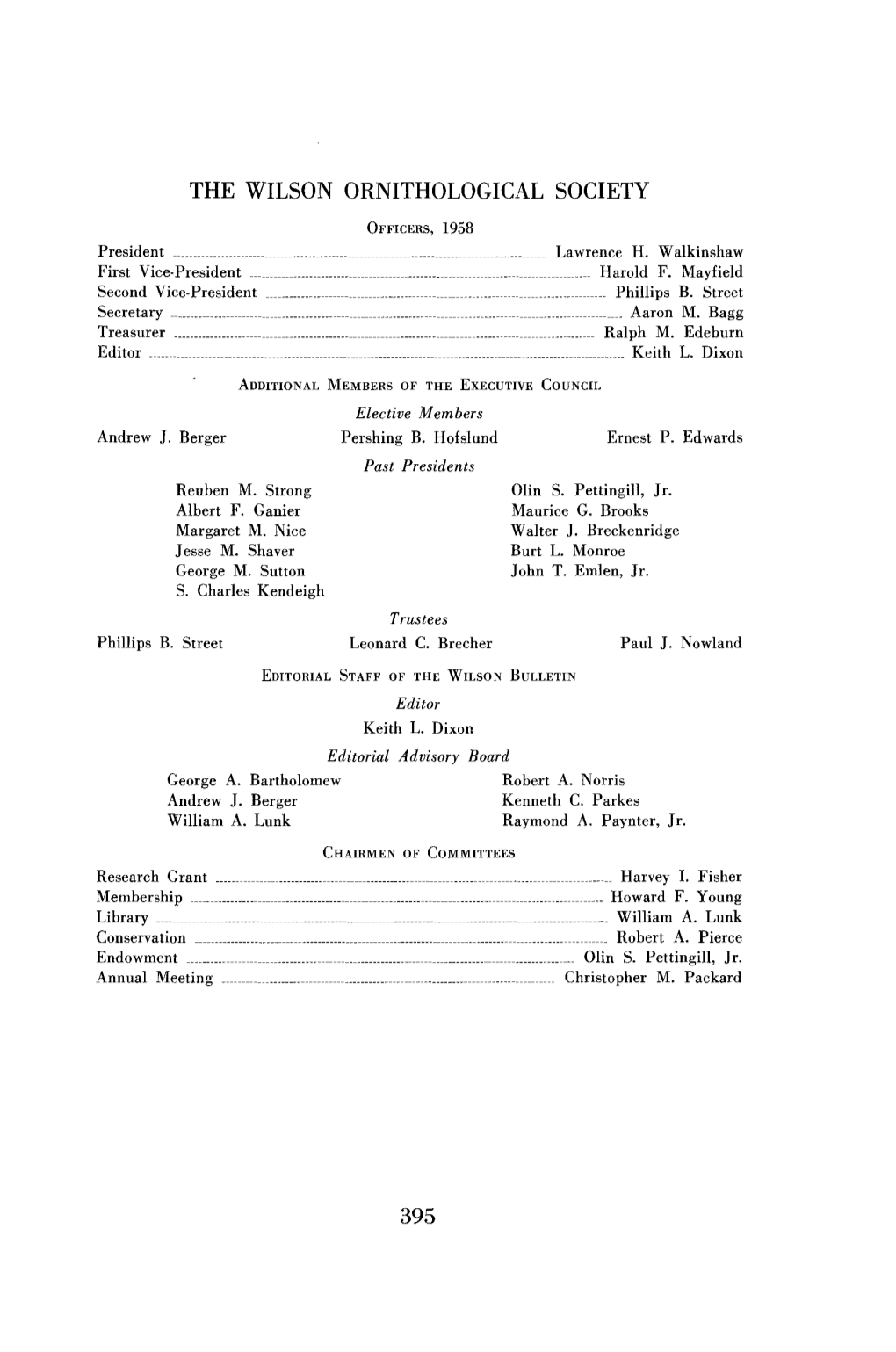 The Wilson Ornithological Society Membership Roll