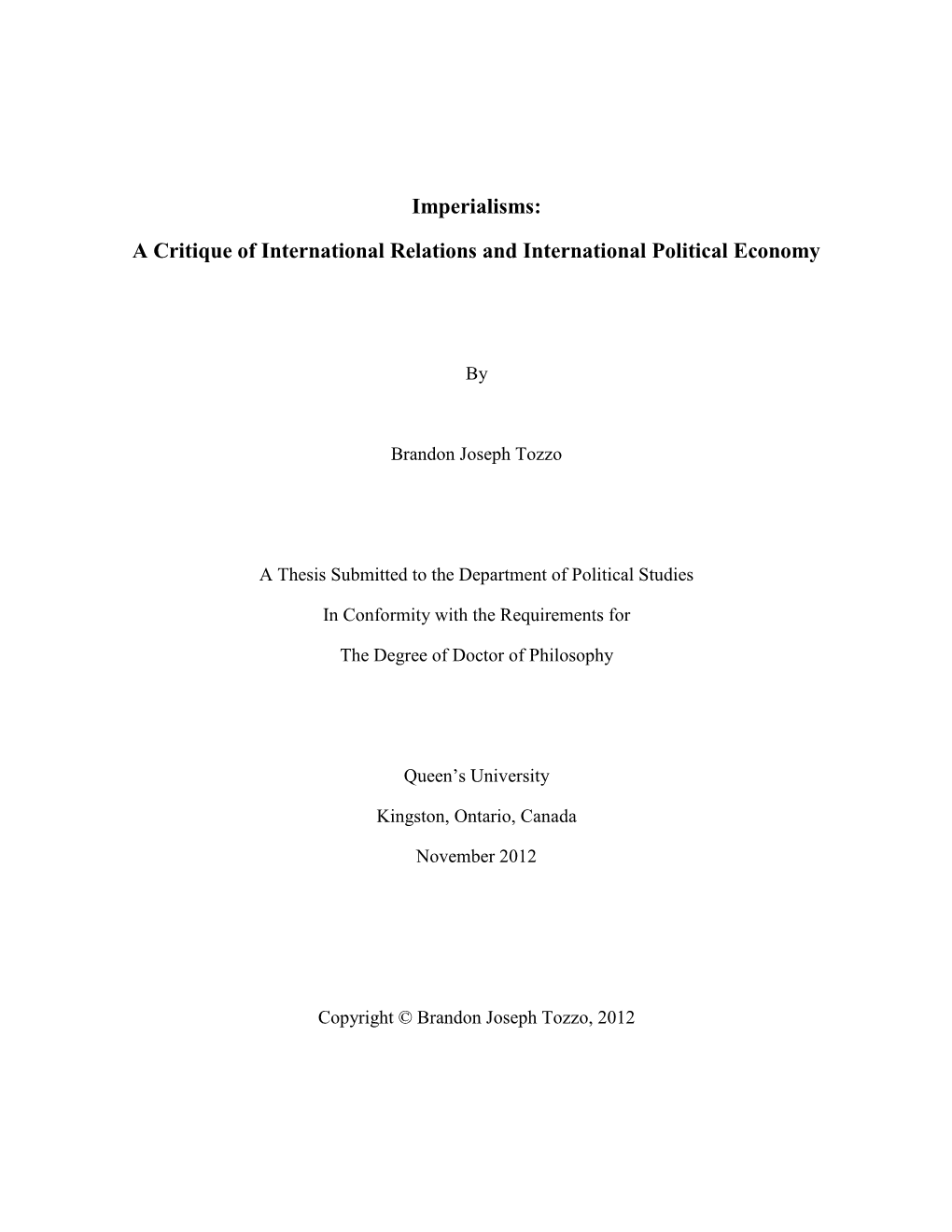 A Critique of International Relations and International Political Economy