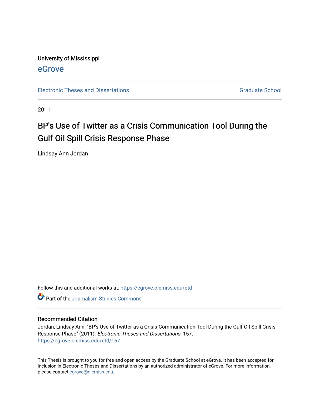 BP's Use of Twitter As a Crisis Communication Tool During the Gulf Oil Spill Crisis Response Phase