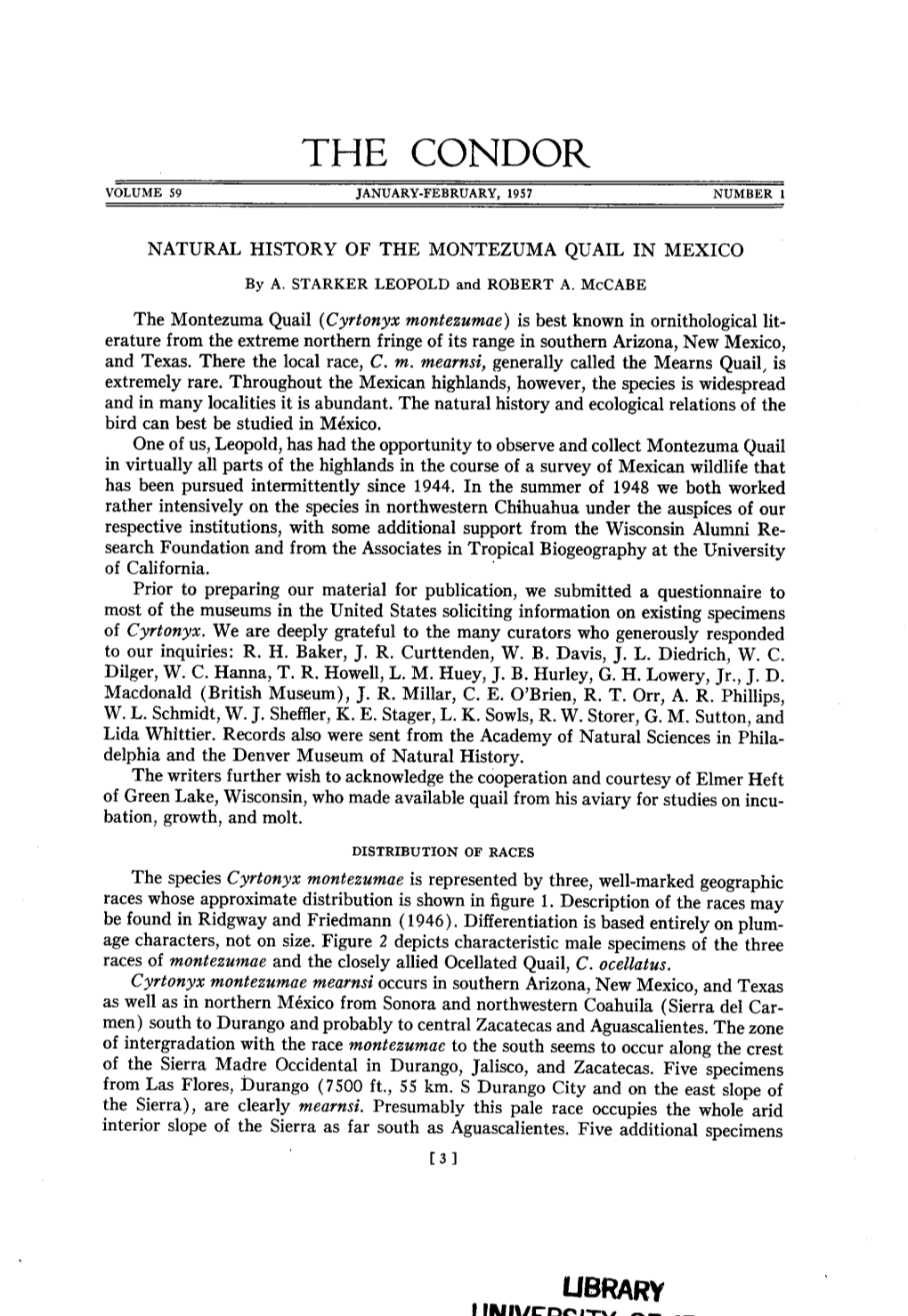 Natural History of the Montezuma Quail in Mexico