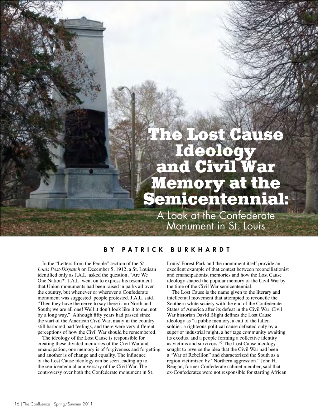 The Lost Cause Ideology and Civil War Memory at the Semicentennial: a Look at the Confederate Monument in St