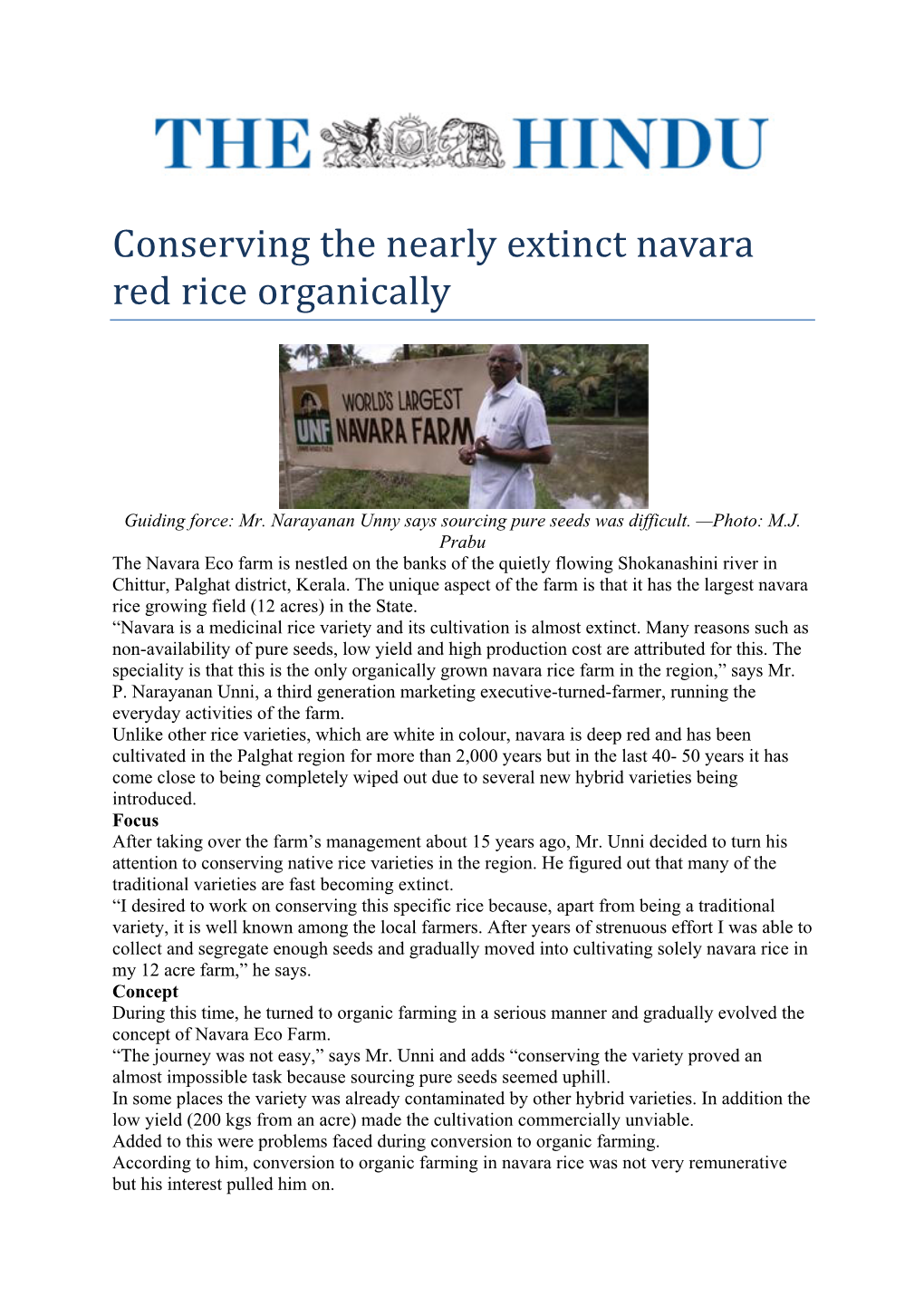 Conserving the Nearly Extinct Navara Red Rice Organically