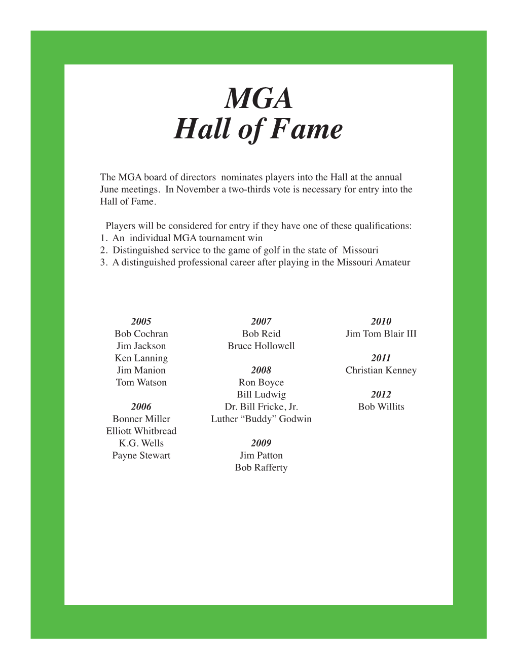 MGA Hall of Fame