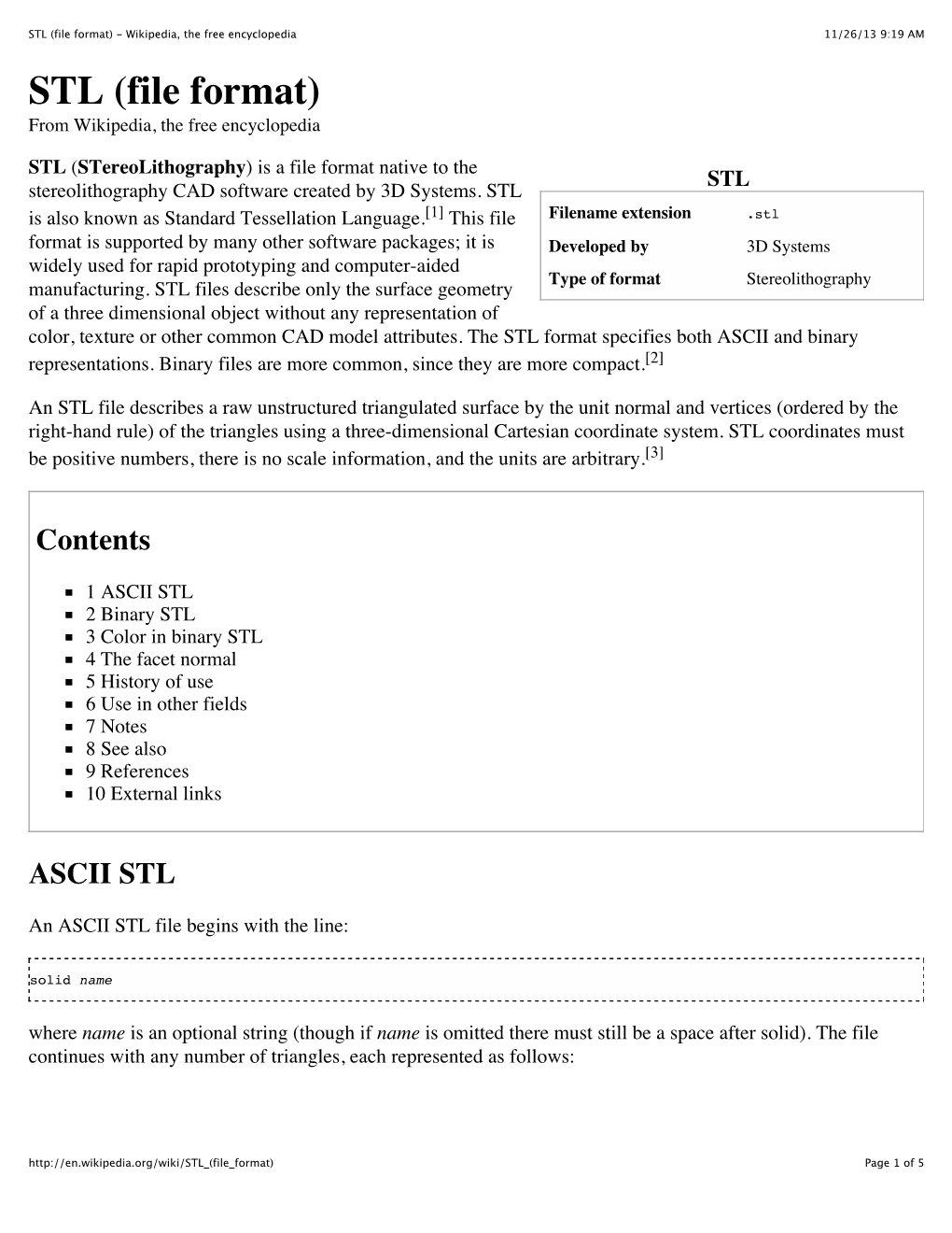 STL (File Format) - Wikipedia, the Free Encyclopedia 11/26/13 9:19 AM STL (File Format) from Wikipedia, the Free Encyclopedia